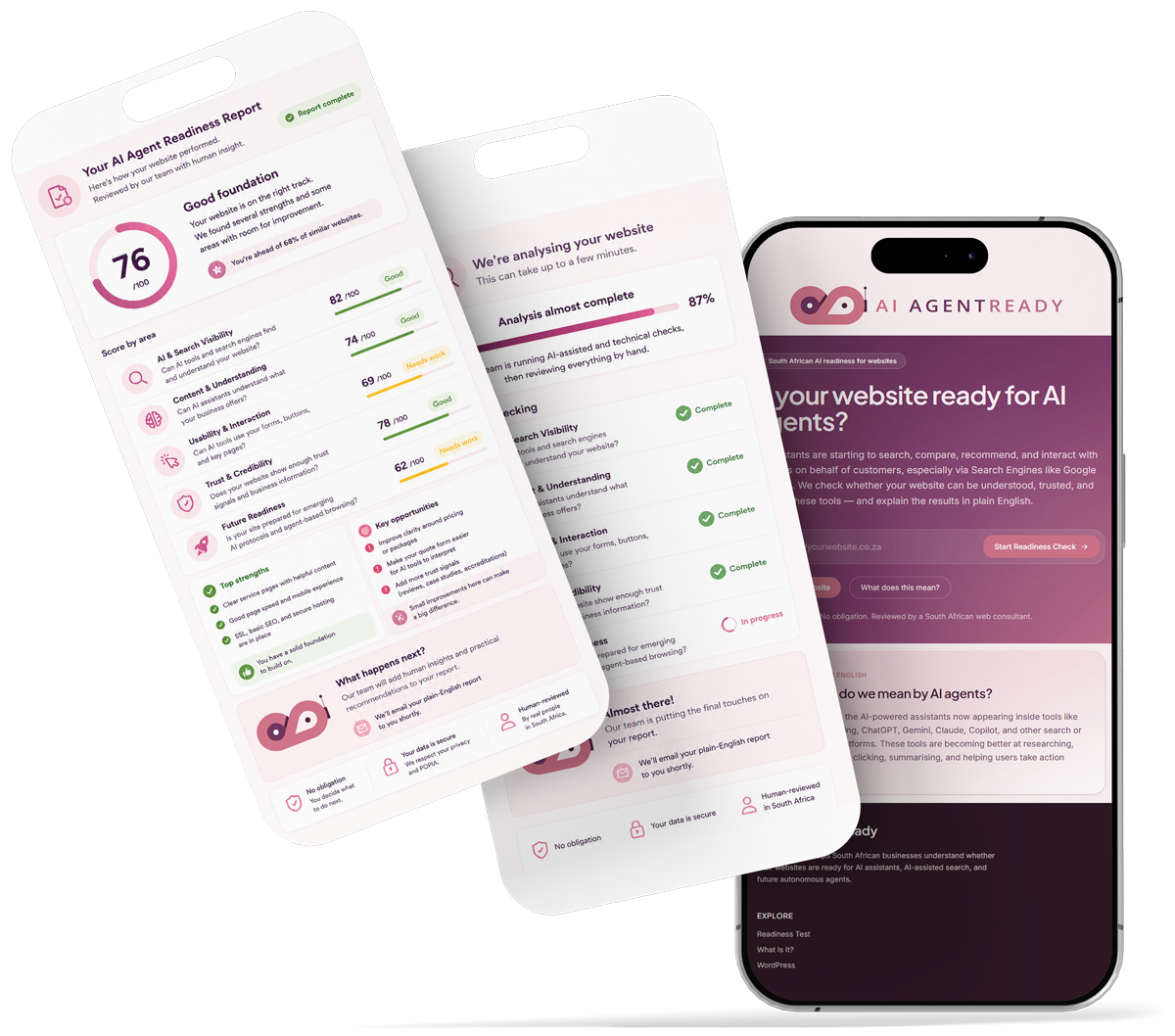 Preview of AI AgentReady website readiness report on mobile devices