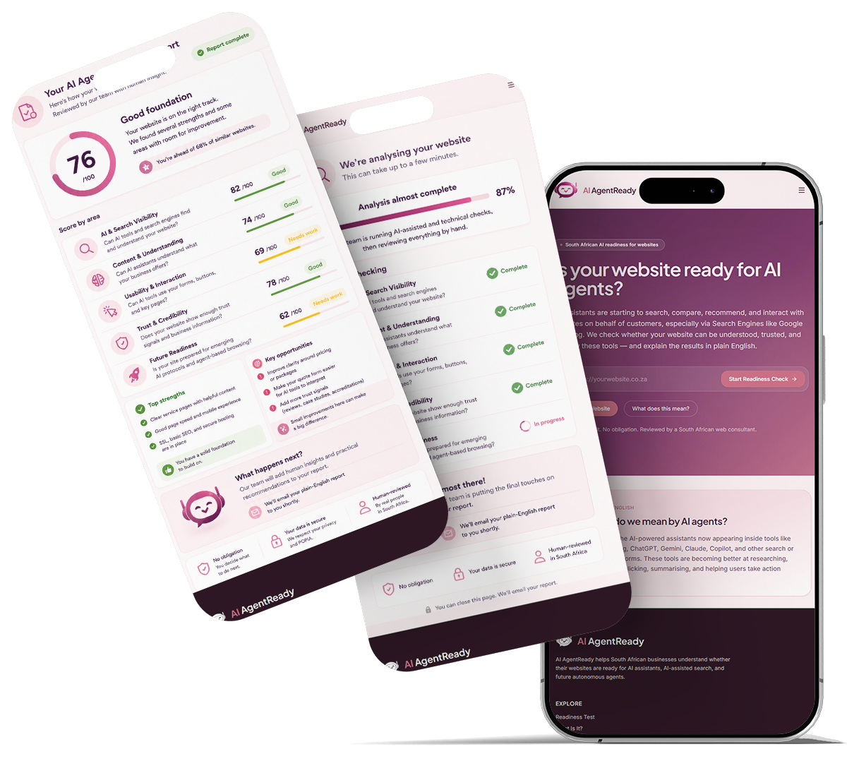 Preview of AI AgentReady website readiness report on mobile devices